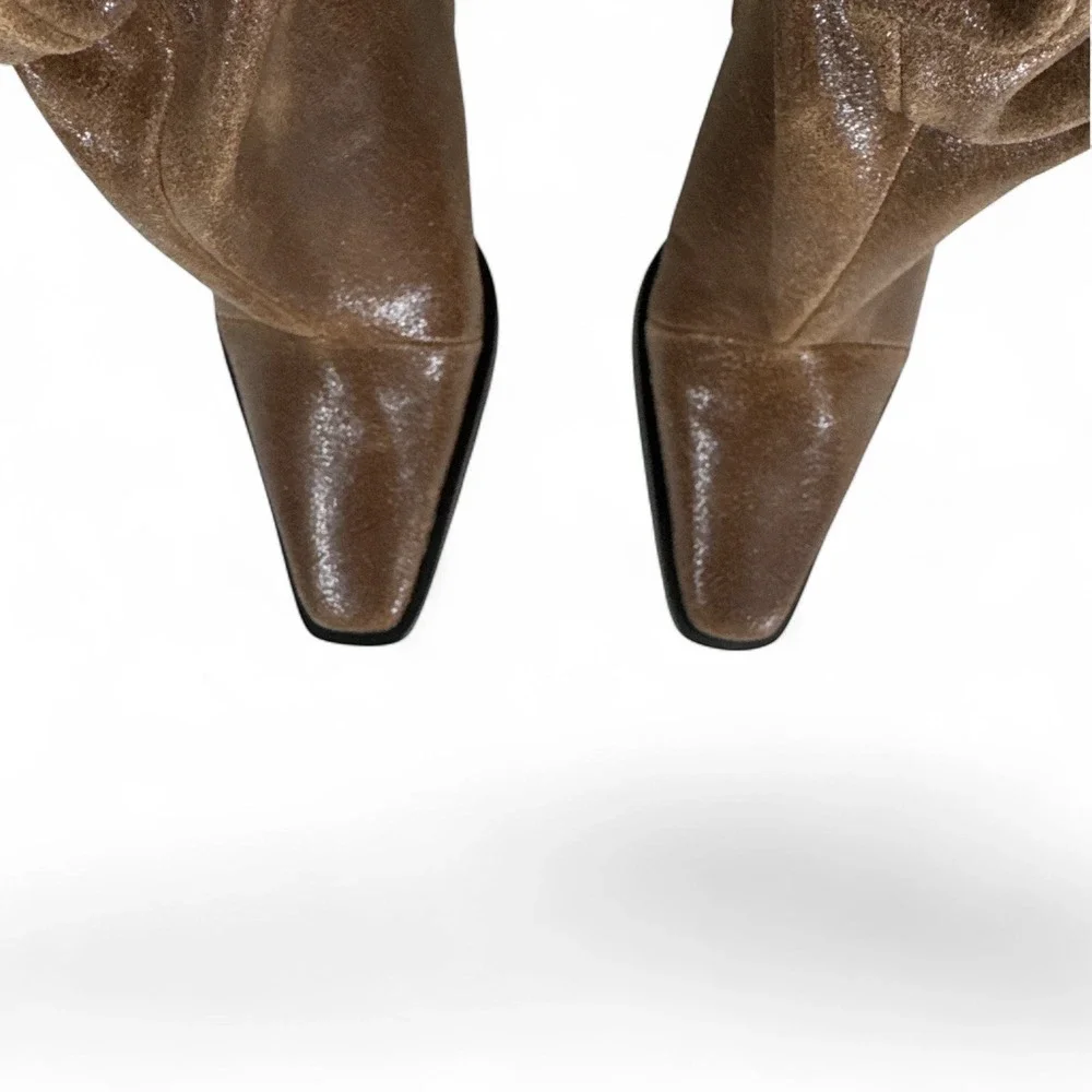 Michael Kors Brown Leather Slouchy Tall Boots Snip Toe Wedge Heel Womens 7M‎ NIB